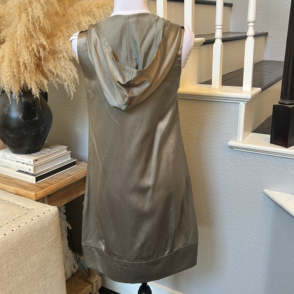 HANII Y. Hooded 100%  Silk Front Pockets Sleeveless Mini Dress Size 38 - Picture 6 of 8